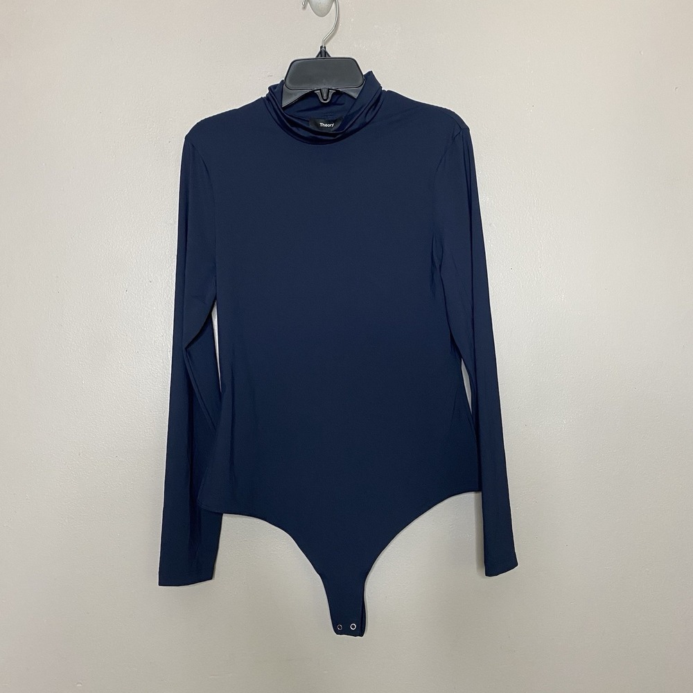 Theory Turtleneck Bodysuit One Piece Nocturne Navy Motion Jersey Women's Size M‎